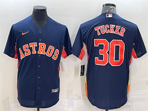 Men's Houston Astros #30 Kyle Tucker Navy Cool Base Stitched Jersey